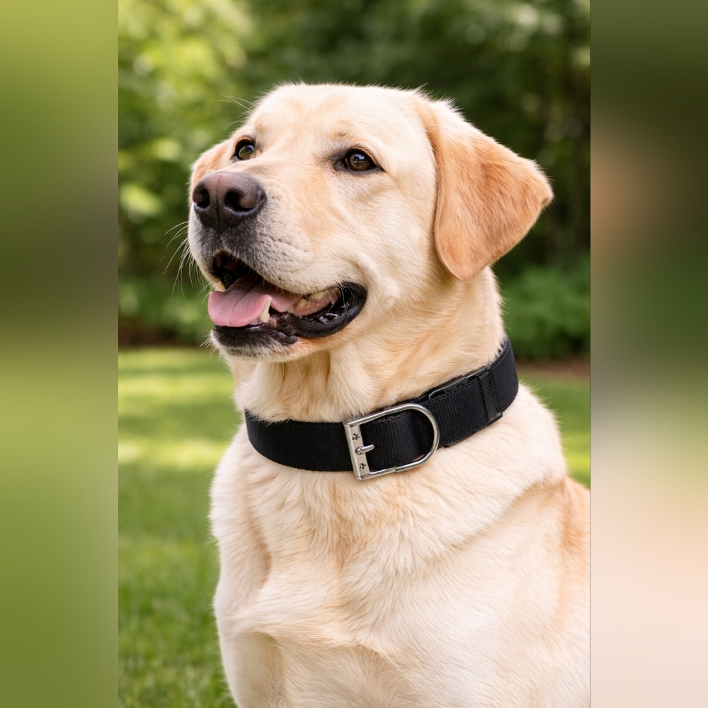 Vibrant Life‎ Heavy Duty Large Dog Collar Black Nylon Metal Buckle Adjustable